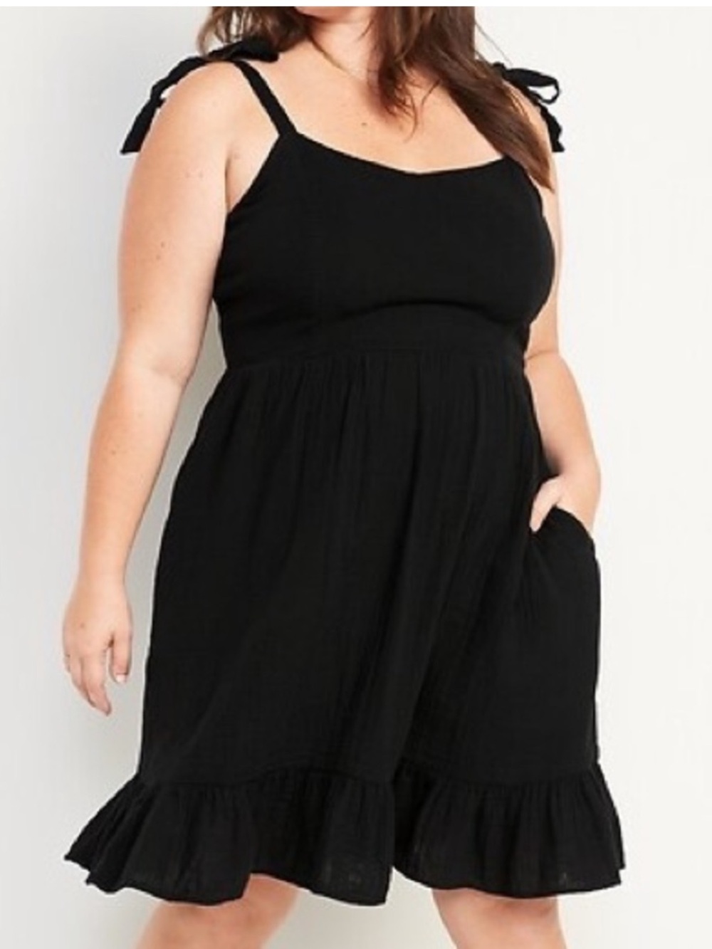 Black Tie-Shoulder Ruffle Hem Sundress - Women